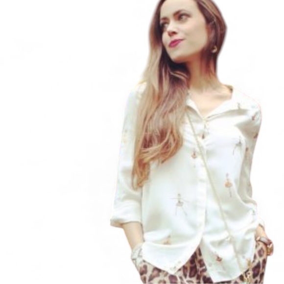 Zara Cream Ballerina Blouse with Tiny Black Bow Tie - Picture 4 of 14